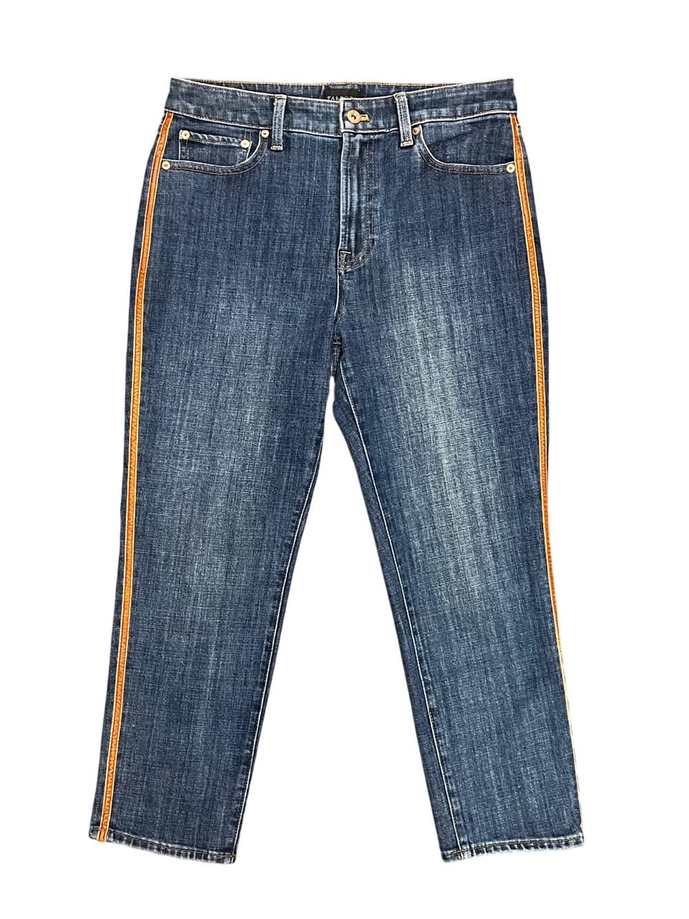 Talbots Modern Ankle Jeans Moondust Wash Orange Velvet Side Stripe Size 8P